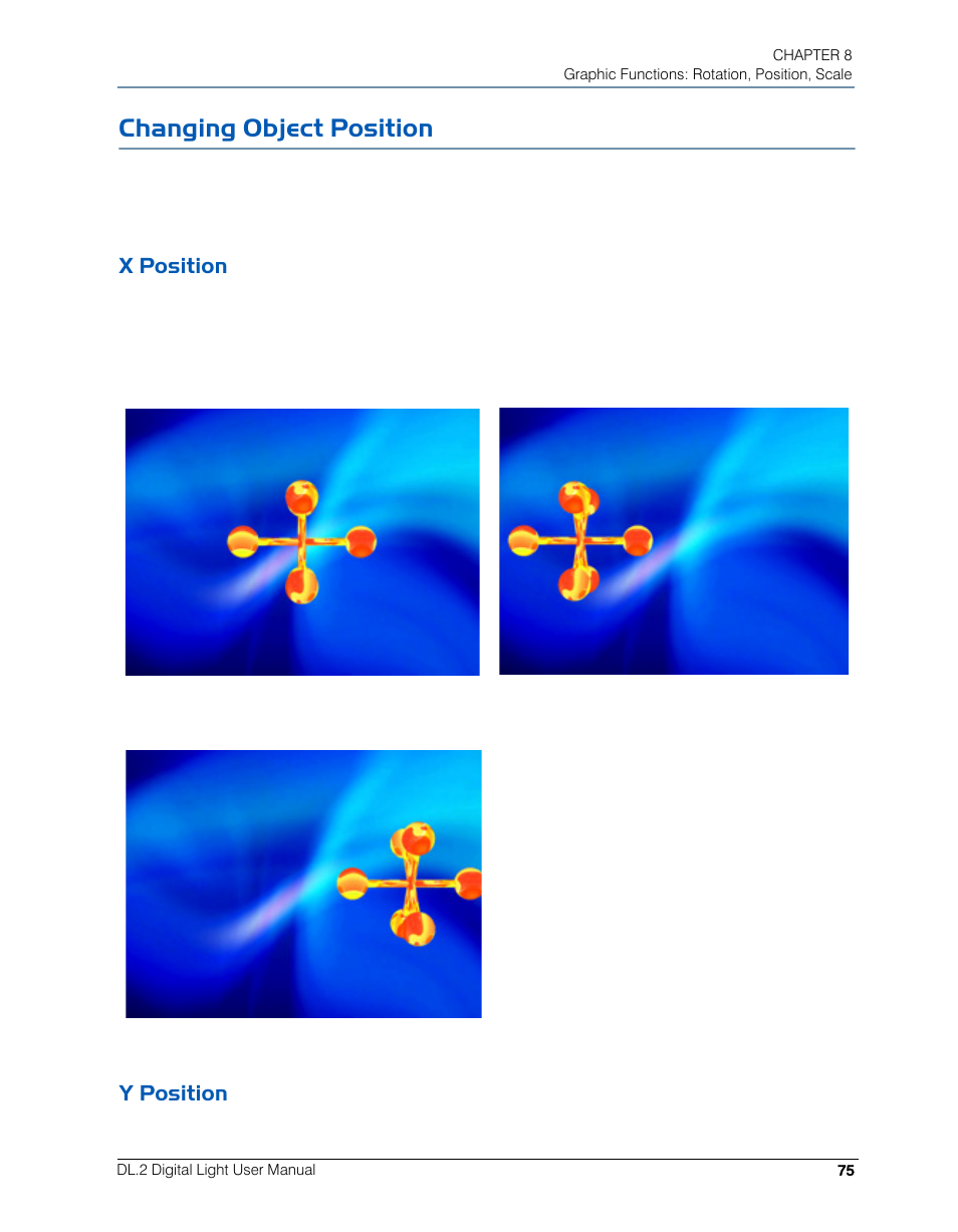 Changing object position, X position, Y position | X position y position | High End Systems DL.2 User Manual | Page 97 / 322