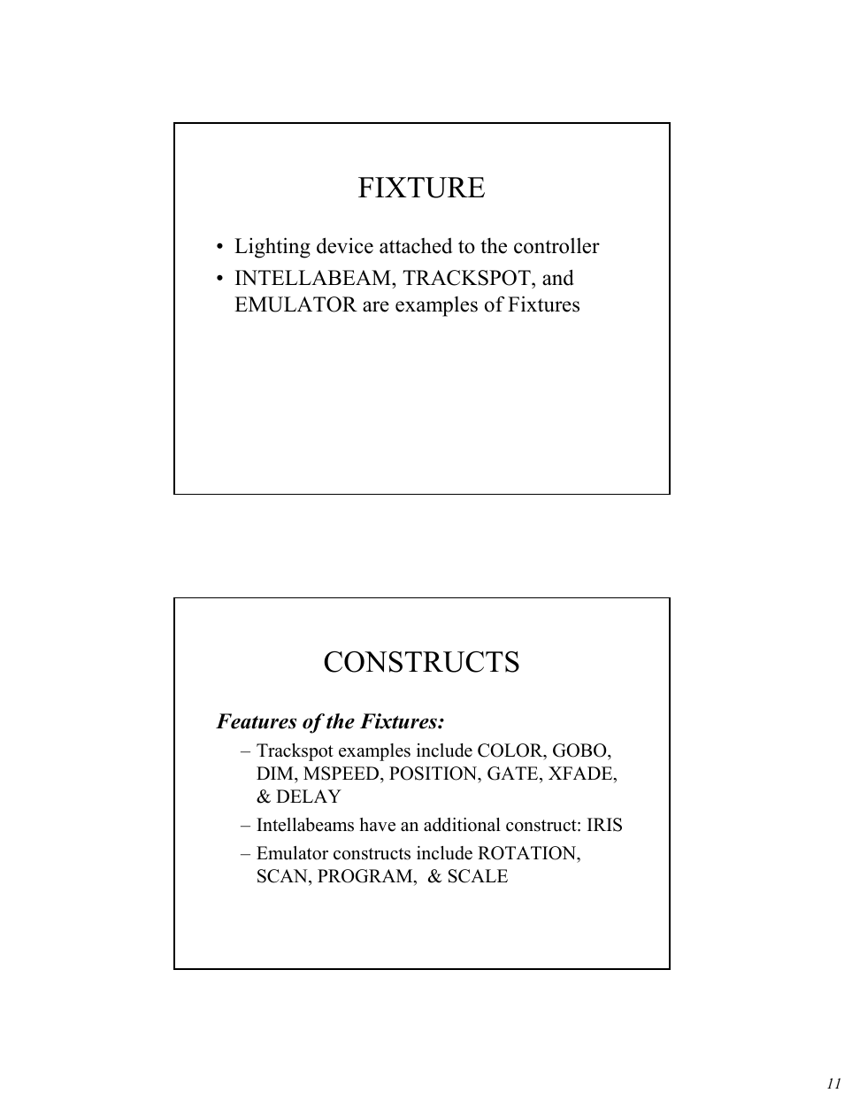 Fixture, Constructs | High End Systems Universal Controller User Manual | Page 11 / 44