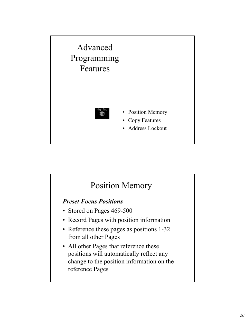 Advanced programming features | High End Systems Universal Controller User Manual | Page 20 / 44