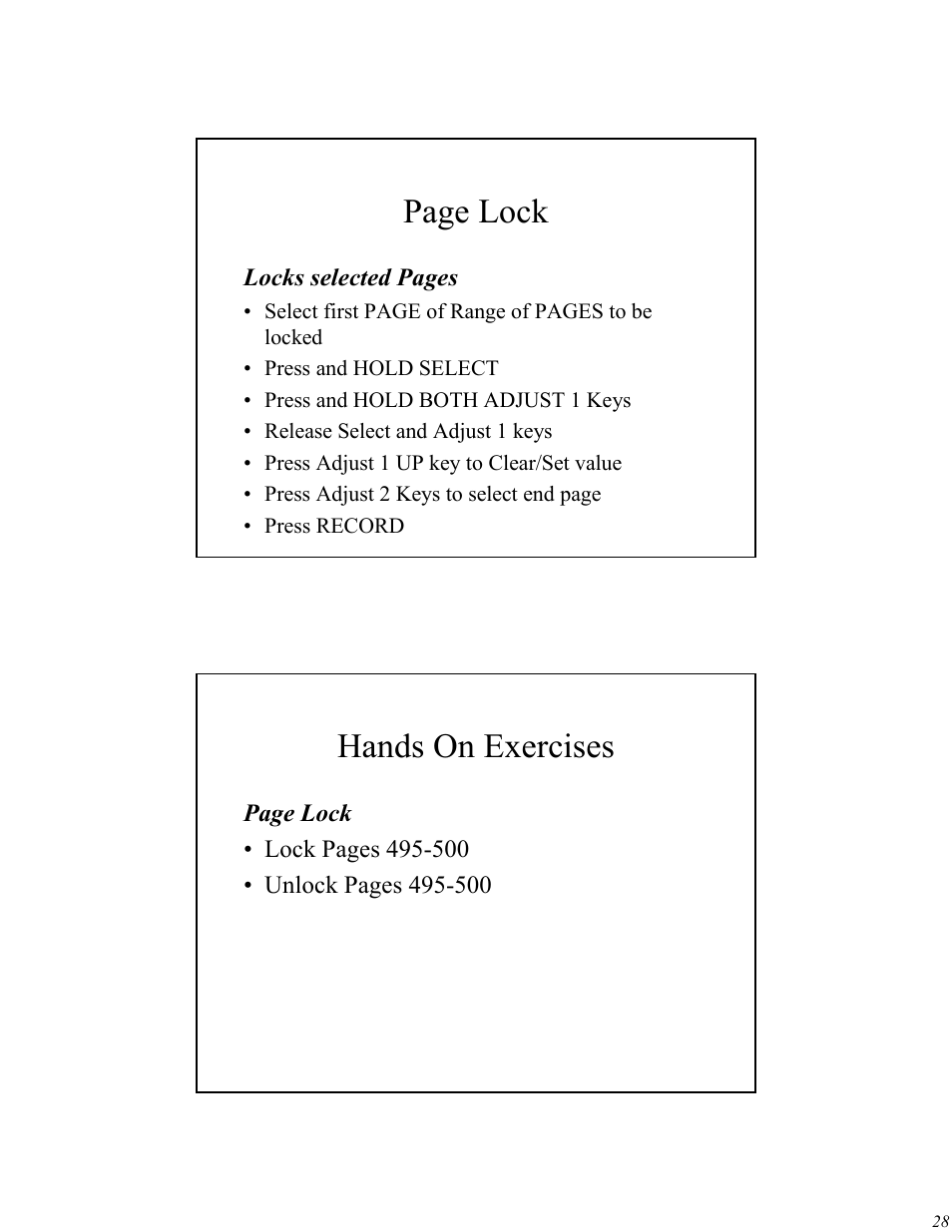 Page lock, Hands on exercises | High End Systems Universal Controller User Manual | Page 28 / 44