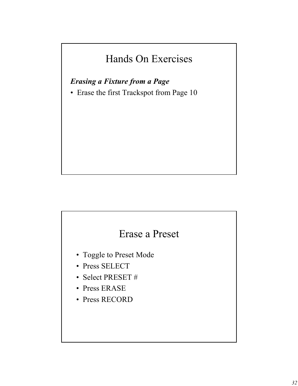 Hands on exercises, Erase a preset | High End Systems Universal Controller User Manual | Page 32 / 44