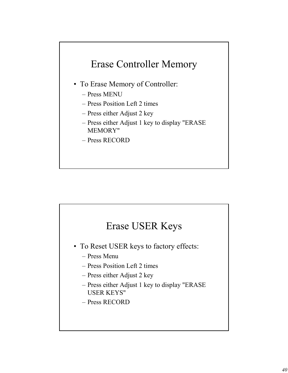 Erase user keys | High End Systems Universal Controller User Manual | Page 40 / 44