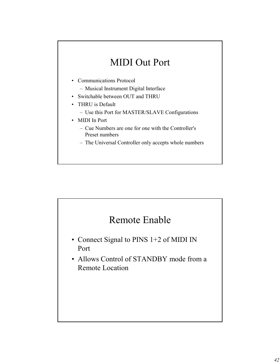 Midi out port, Remote enable | High End Systems Universal Controller User Manual | Page 42 / 44