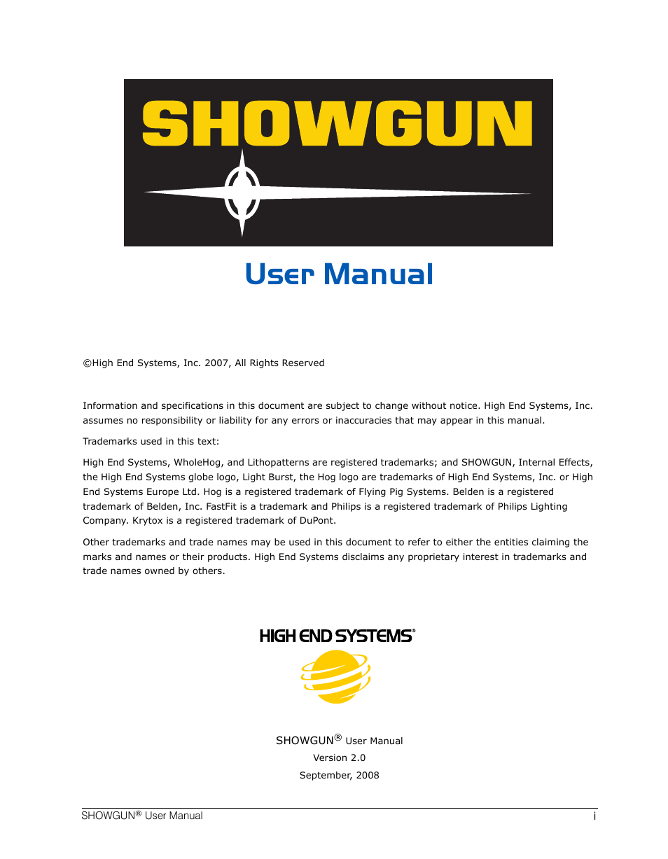 High End Systems SHOWGUN User Manual | 76 pages