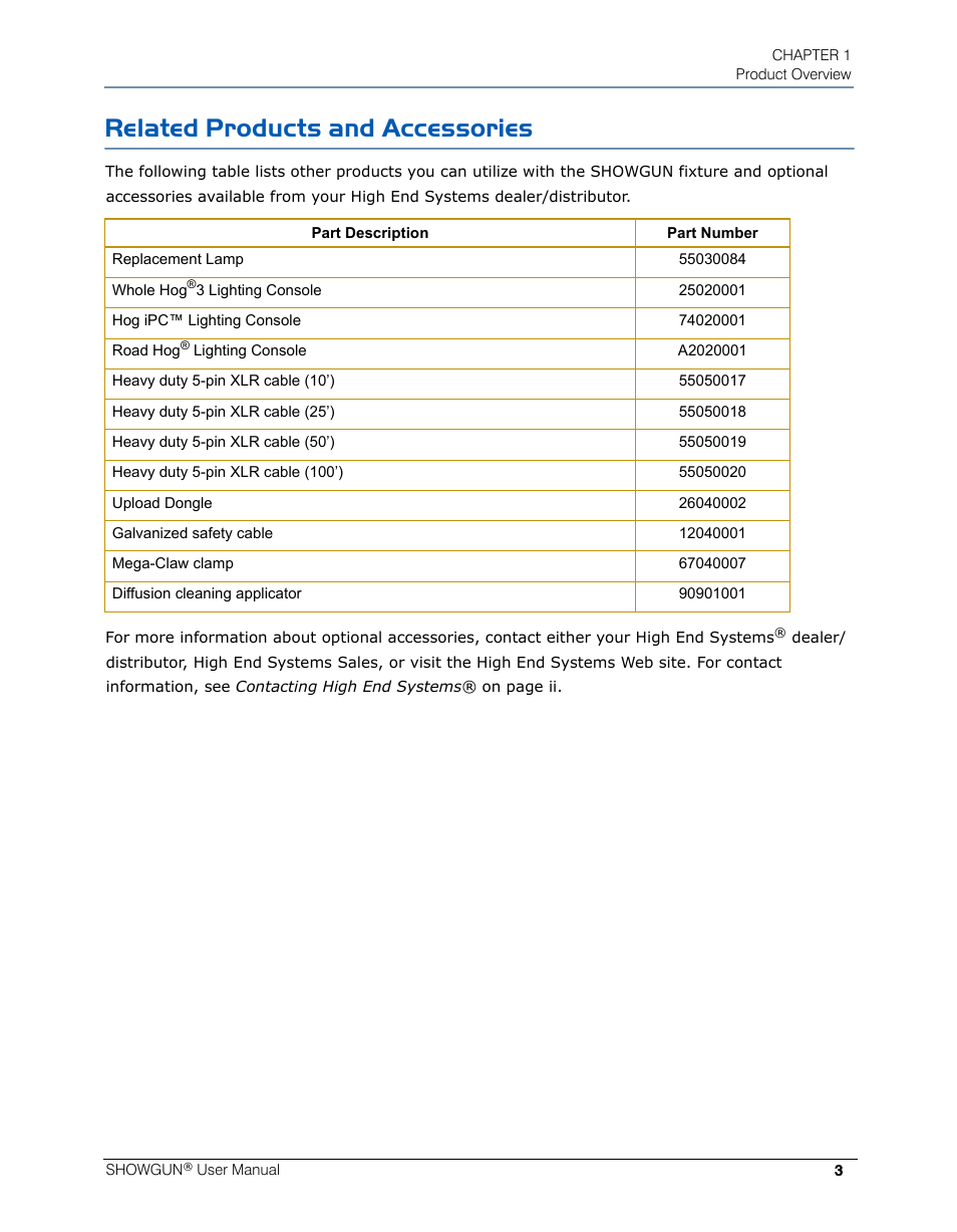 Related products and accessories | High End Systems SHOWGUN User Manual | Page 15 / 76