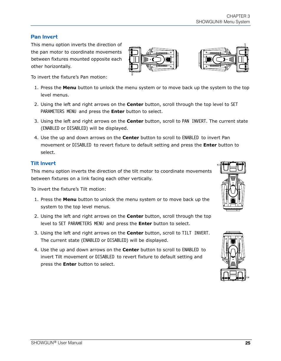 Pan invert, Tilt invert, Pan invert tilt invert | High End Systems SHOWGUN User Manual | Page 37 / 76