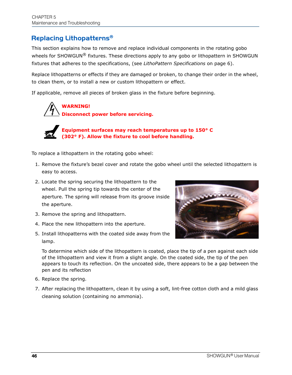 Replacing lithopatterns | High End Systems SHOWGUN User Manual | Page 58 / 76