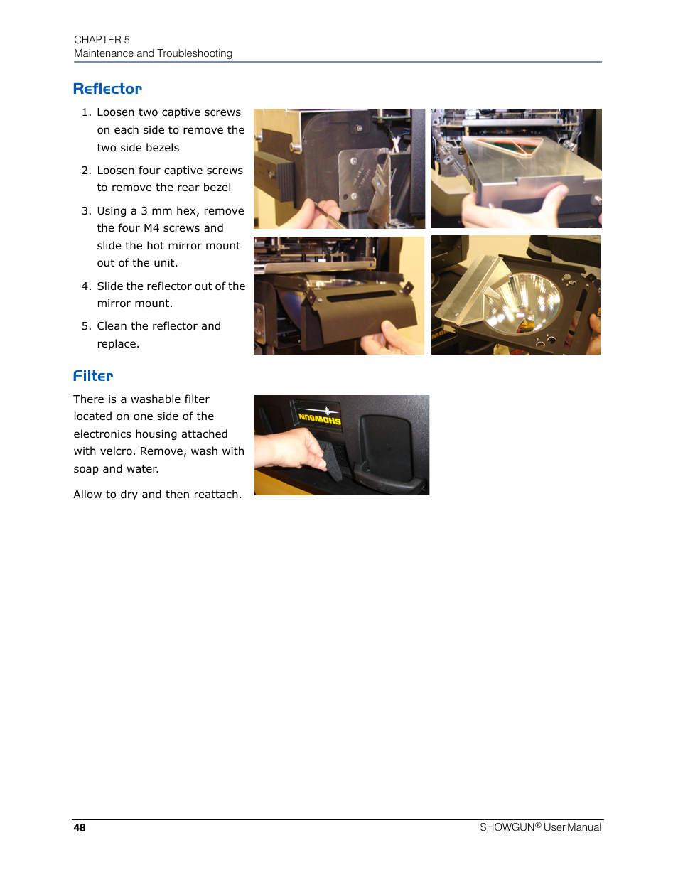 Reflector, Filter, Reflector filter | High End Systems SHOWGUN User Manual | Page 60 / 76