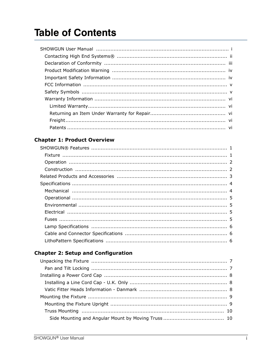 High End Systems SHOWGUN User Manual | Page 9 / 76