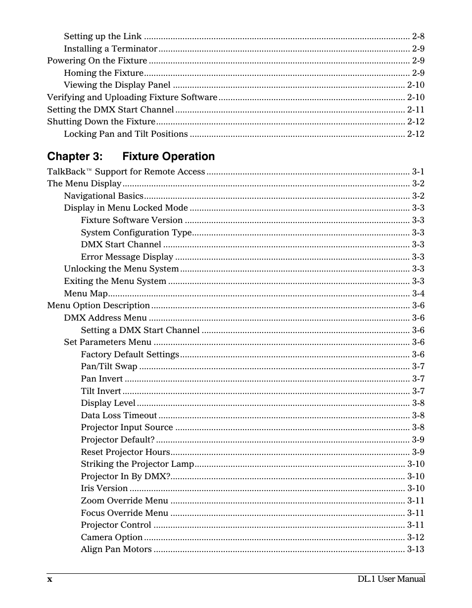 Chapter 3: fixture operation | High End Systems DL1 User Manual | Page 10 / 82