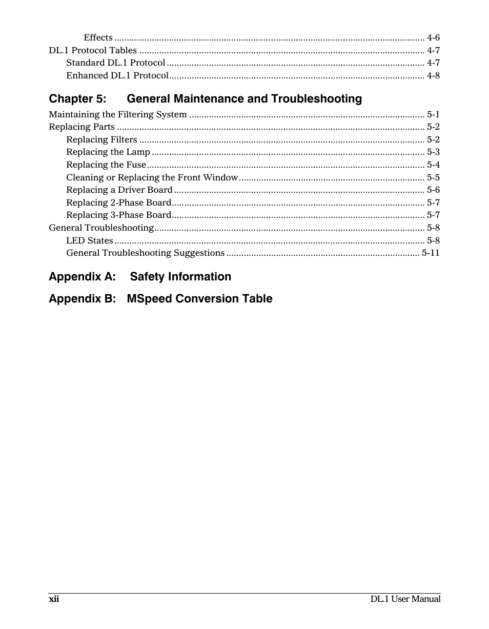 Chapter 5: general maintenance and troubleshooting | High End Systems DL1 User Manual | Page 12 / 82