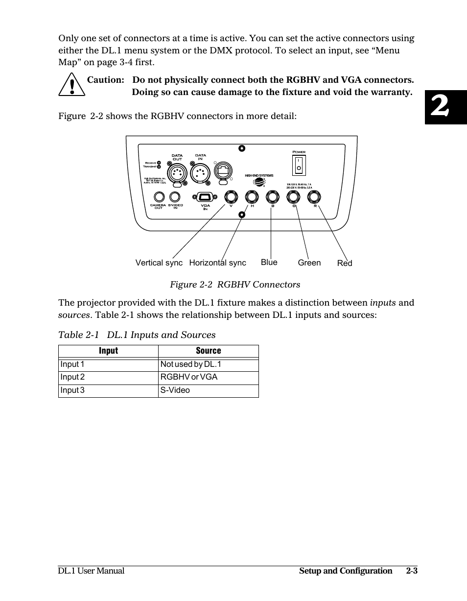 Figure 2-2: rgbhv connectors -3 | High End Systems DL1 User Manual | Page 23 / 82