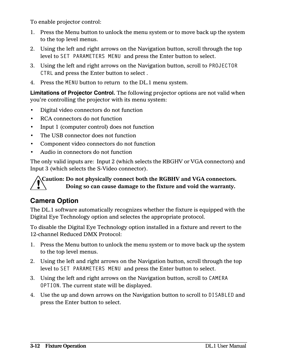 Camera option, Camera option -12 | High End Systems DL1 User Manual | Page 44 / 82