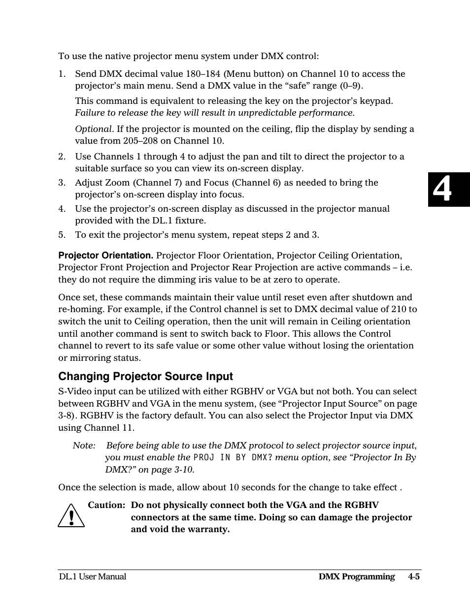 Changing projector source input, Changing projector source input -5 | High End Systems DL1 User Manual | Page 57 / 82