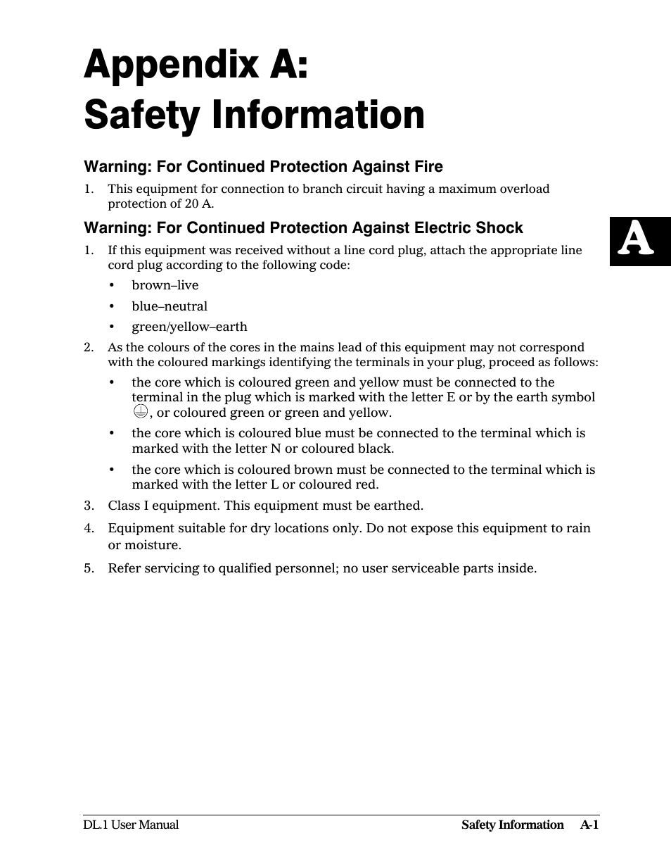 Appendix a: safety information | High End Systems DL1 User Manual | Page 73 / 82