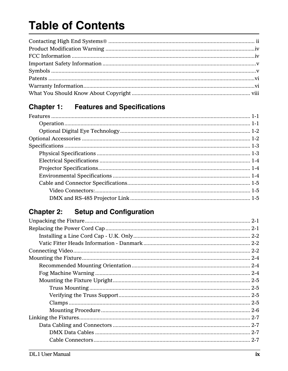 High End Systems DL1 User Manual | Page 9 / 82