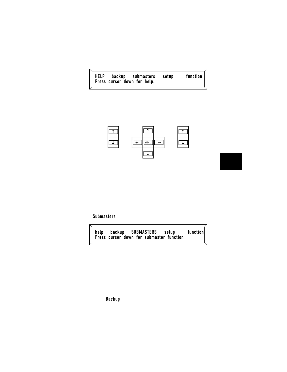 Figure 52 . the menu navigational keys: construct, Menu movement keys, Moving through menu levels | High End Systems High End LCD Controller for Studio Color User Manual | Page 119 / 272