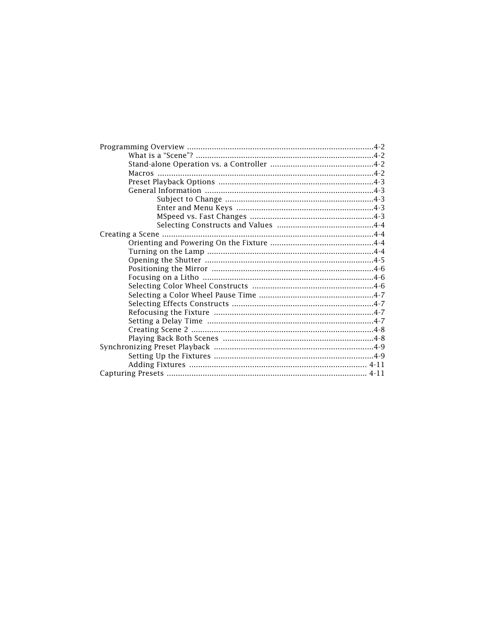 Chapter 4 preset programming, Chapter 4, Preset programming | High End Systems Technobeam User Manual | Page 100 / 173