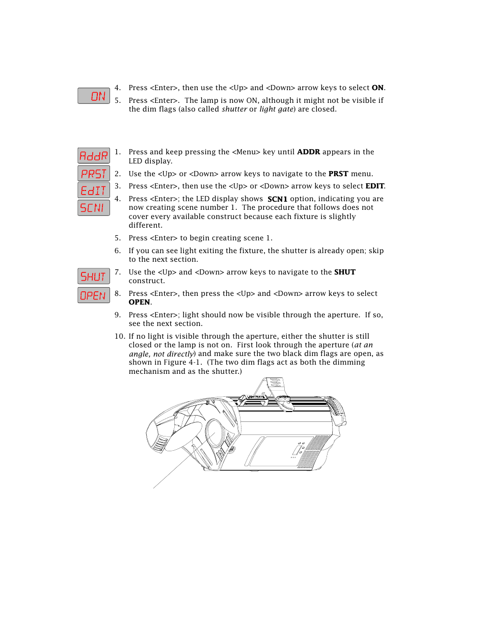 Opening the shutter, Figure 4-1. making sure the shutter is open -5 | High End Systems Technobeam User Manual | Page 104 / 173