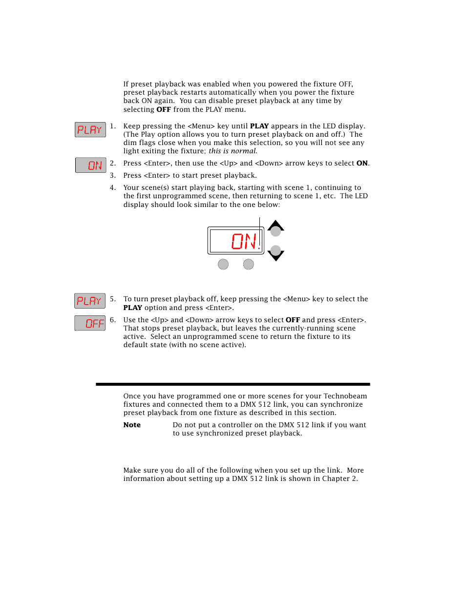 Synchronizing preset playback, Setting up the fixtures, Synchronizing preset playback -9 | High End Systems Technobeam User Manual | Page 108 / 173