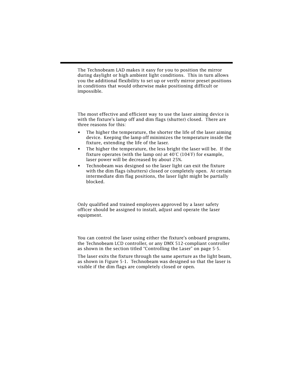 Overview, Recommended laser operation, Intended audience | Using the laser aiming device, Overview -3 | High End Systems Technobeam User Manual | Page 114 / 173