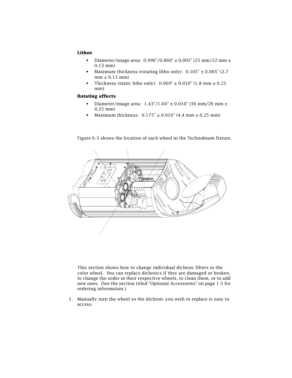 Reference drawing, Replacing dichroics in the color wheel | High End Systems Technobeam User Manual | Page 124 / 173