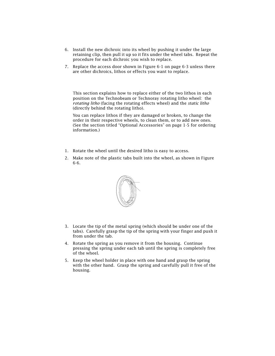 Replacing lithos in the rotating litho wheel, Removing a rotating litho or rotating effect | High End Systems Technobeam User Manual | Page 126 / 173