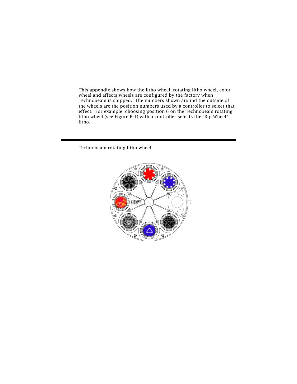 Appendix b factory-installed wheels, Technobeam™ wheels | High End Systems Technobeam User Manual | Page 162 / 173