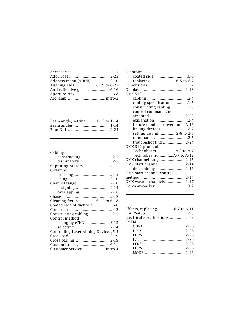 Index | High End Systems Technobeam User Manual | Page 170 / 173