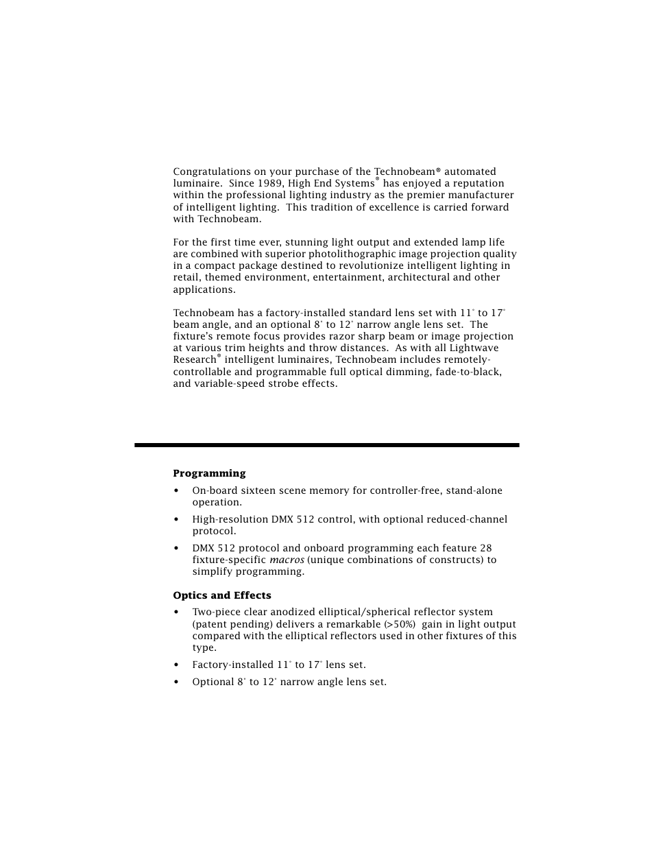 Introduction, Features | High End Systems Technobeam User Manual | Page 24 / 173