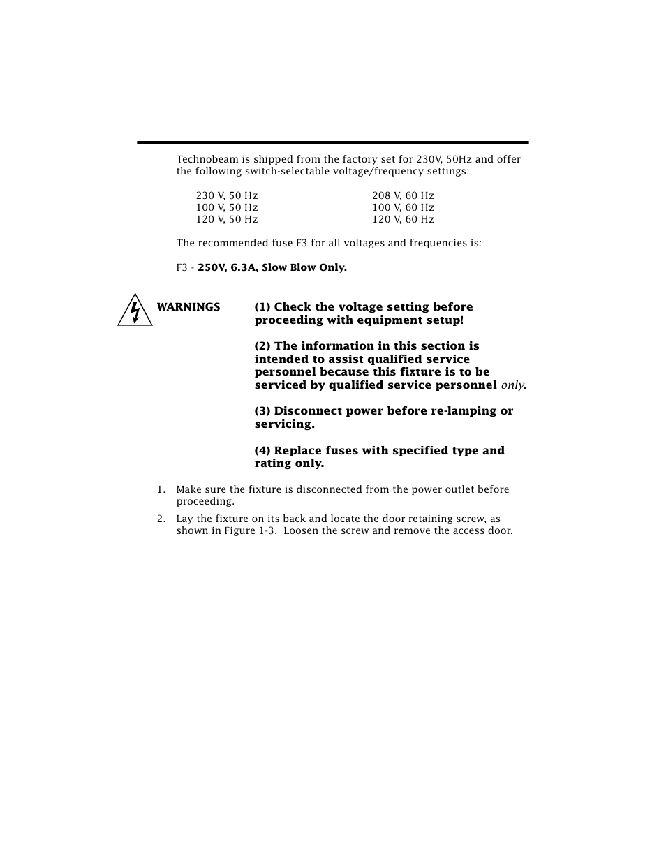 Setting the fixture voltage, Setting the fixture voltage -10 | High End Systems Technobeam User Manual | Page 37 / 173