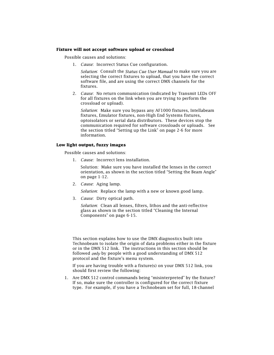 Troubleshooting dmx data | High End Systems Technobeam User Manual | Page 65 / 173