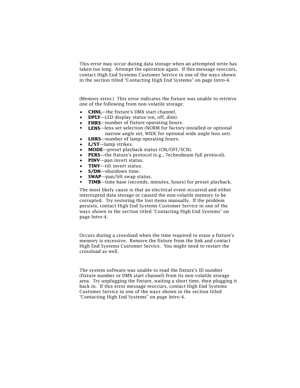 Emem ack, Emem [message, Erse flsh | Id lost | High End Systems Technobeam User Manual | Page 67 / 173