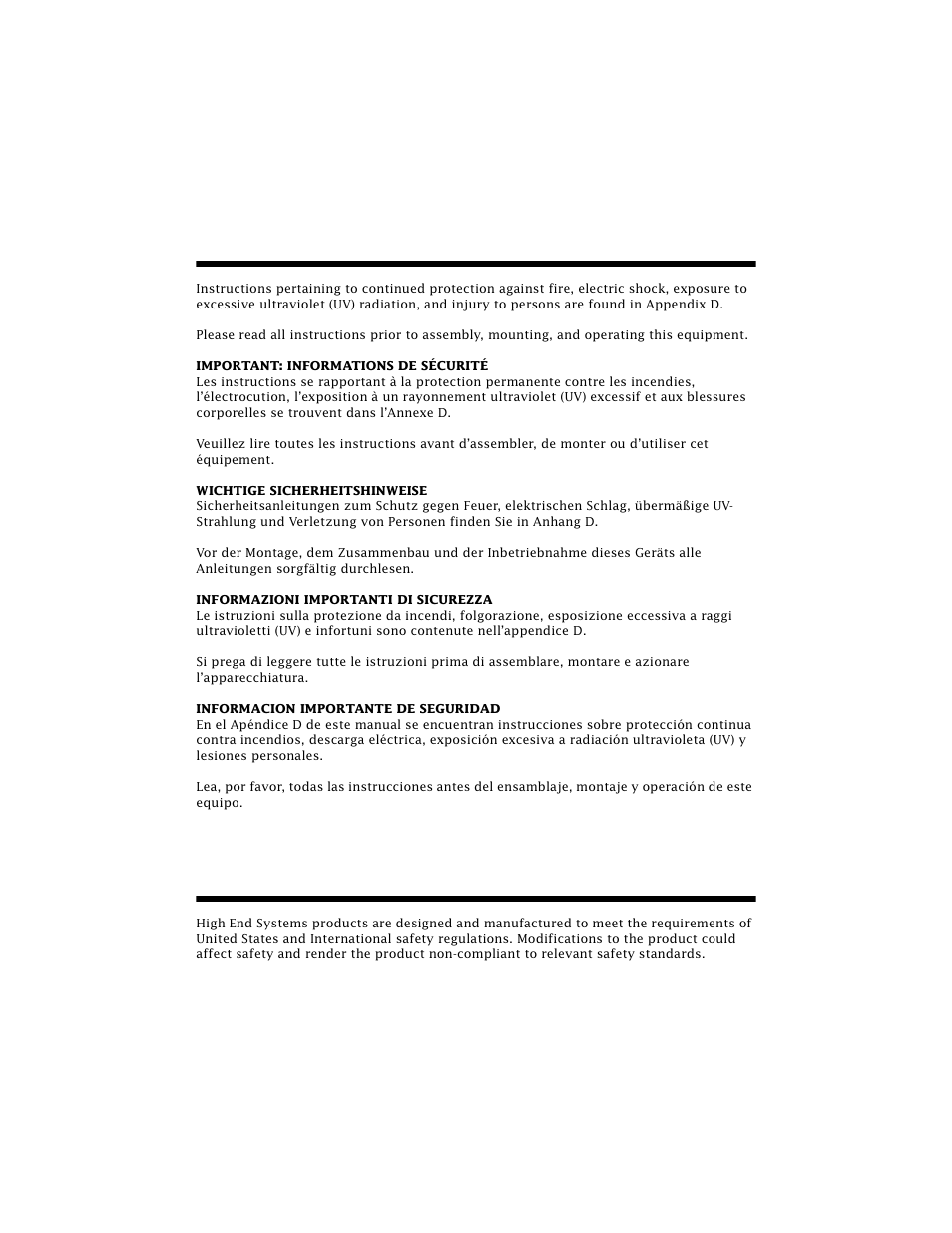 Important safety information, Product modification warning | High End Systems Technobeam User Manual | Page 7 / 173