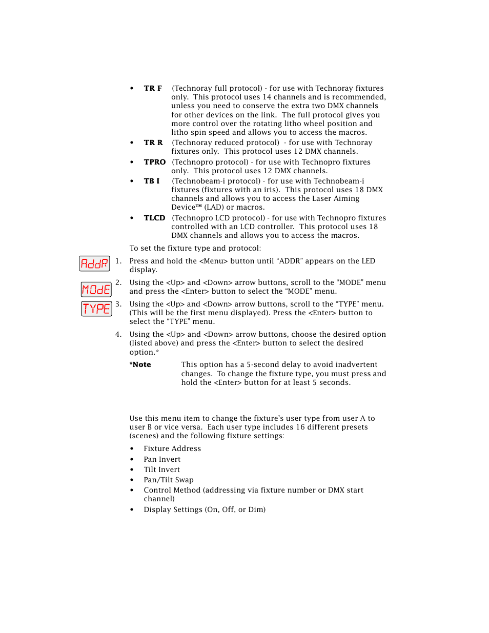 Setting the user type (user) | High End Systems Technobeam User Manual | Page 85 / 173