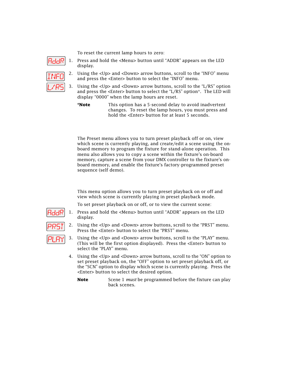 Preset menu (prst), Setting preset playback (play) | High End Systems Technobeam User Manual | Page 97 / 173