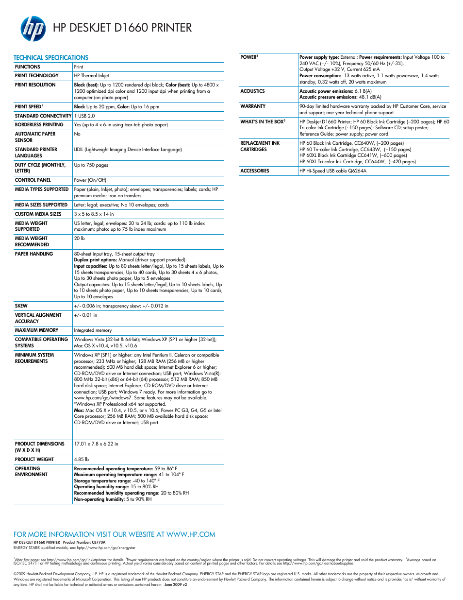 Hp deskjet d1660 printer | HPP Enterprises D1660 User Manual | Page 2 / 2