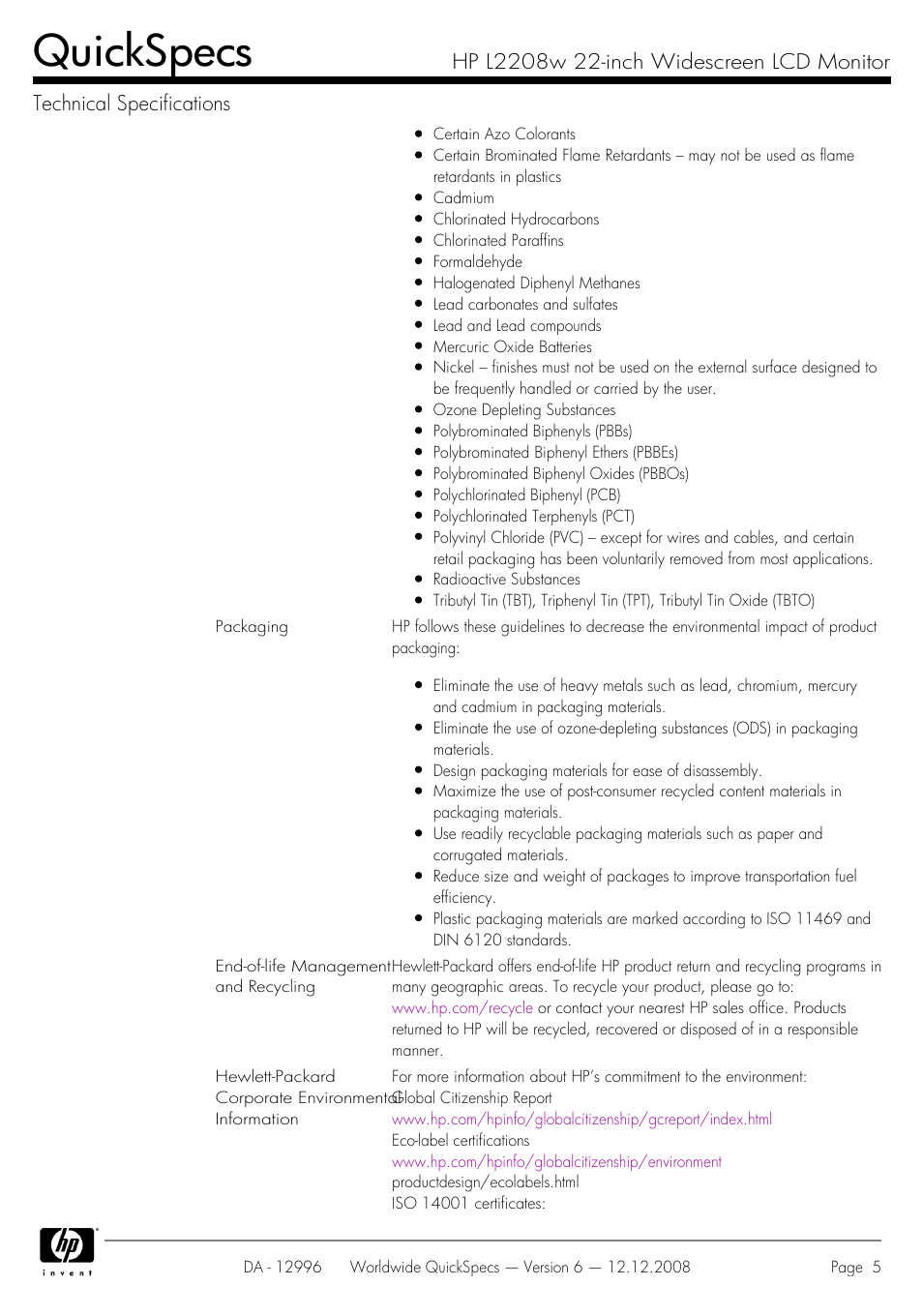 Quickspecs | HPP Enterprises GX007AA User Manual | Page 5 / 7