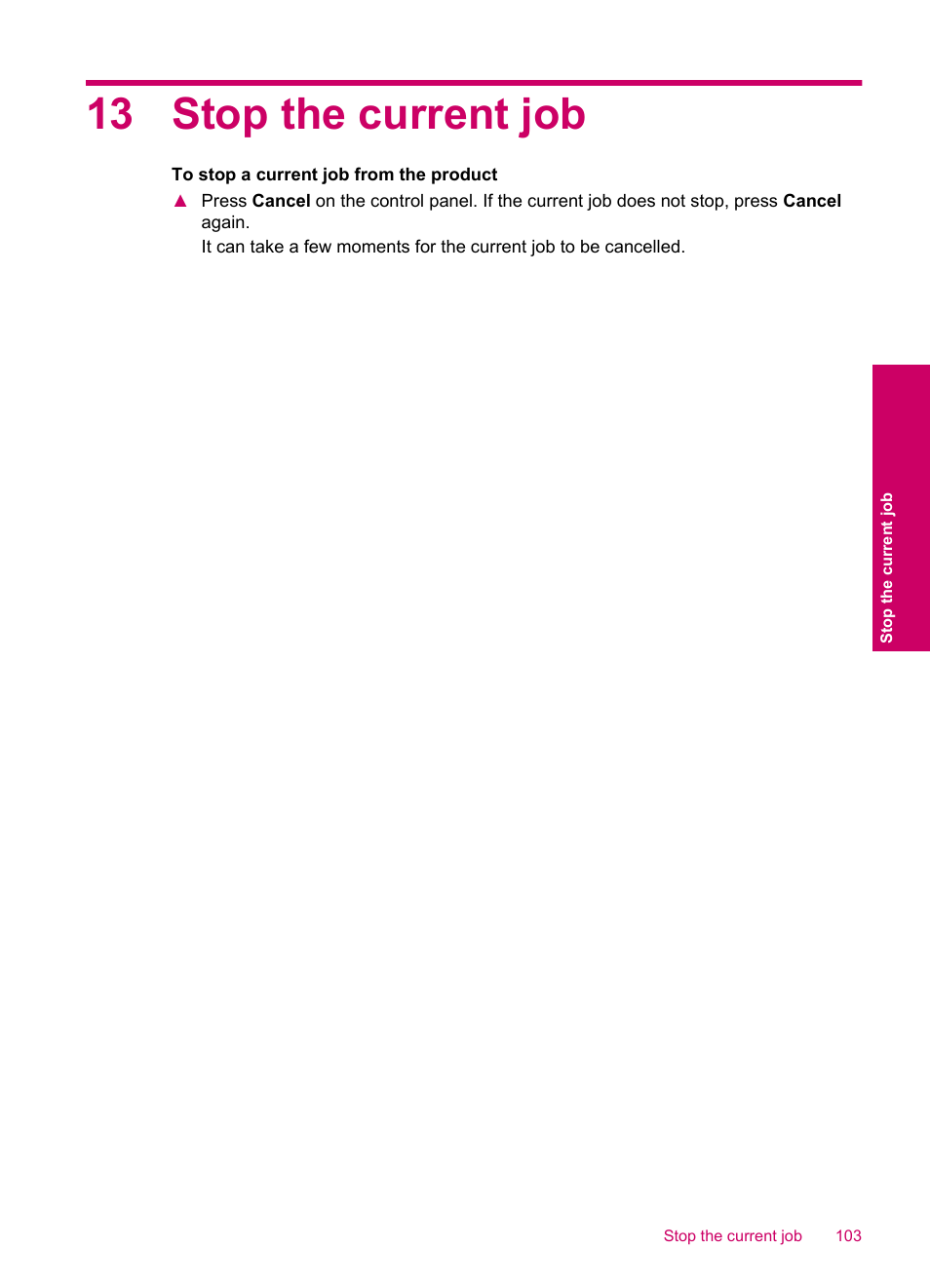 13 stop the current job | HP Photosmart C4780 User Manual | Page 105 / 120