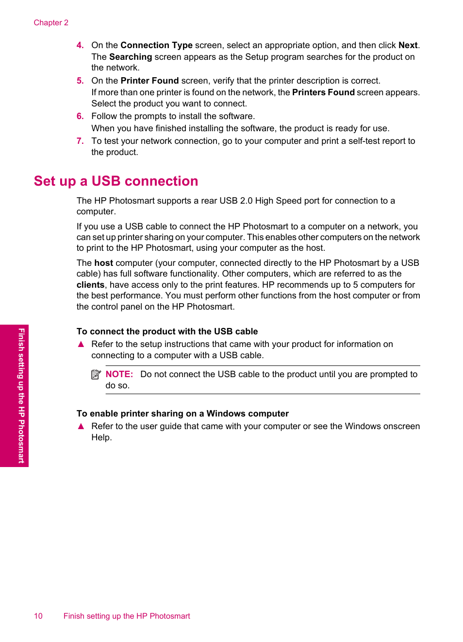 Set up a usb connection | HP Photosmart C4780 User Manual | Page 12 / 120