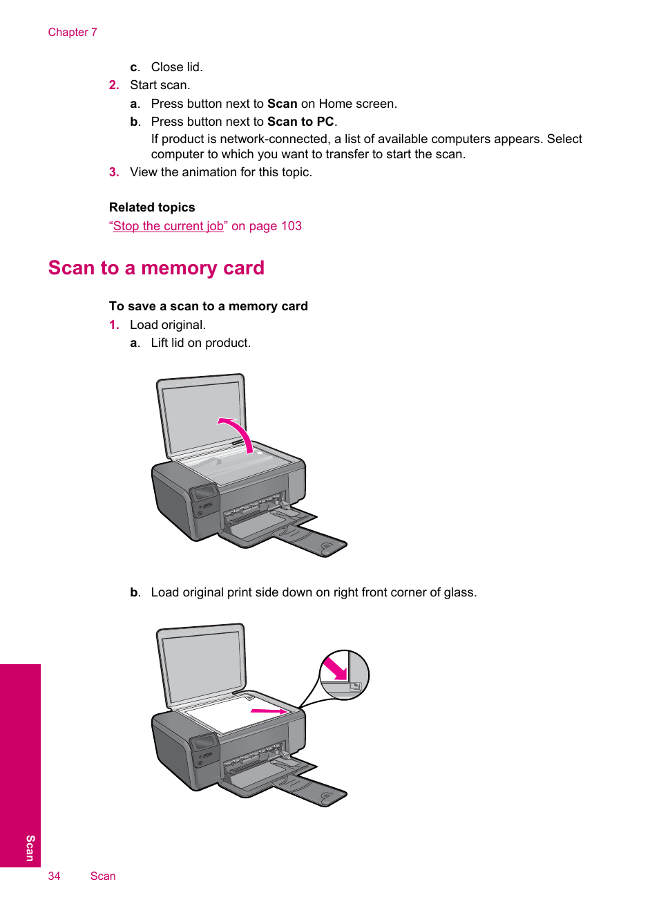 Scan to a memory card | HP Photosmart C4780 User Manual | Page 36 / 120