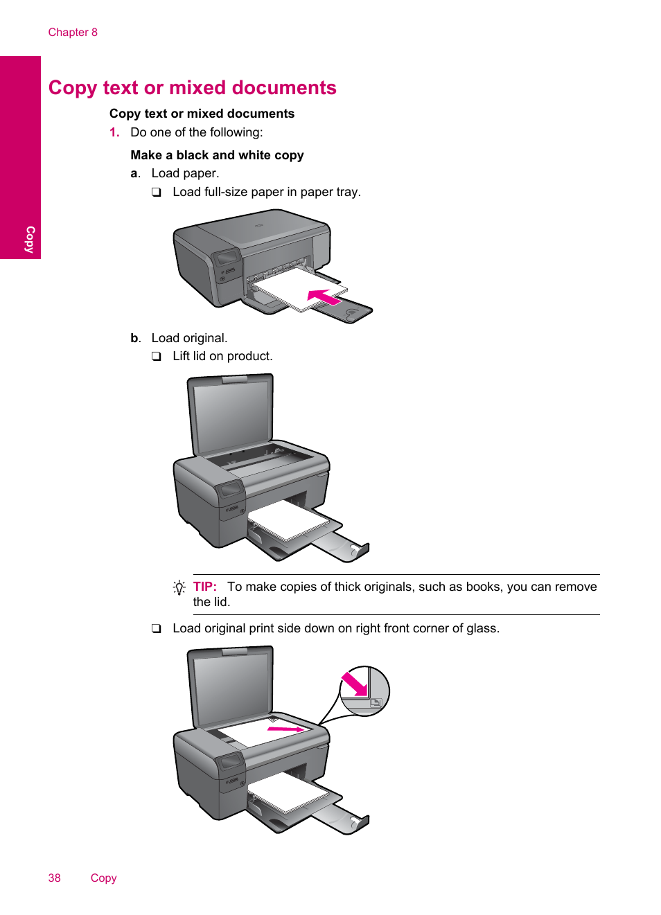 Copy text or mixed documents | HP Photosmart C4780 User Manual | Page 40 / 120