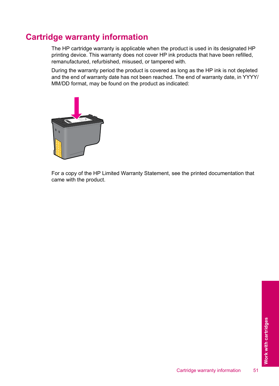 Cartridge warranty information | HP Photosmart C4780 User Manual | Page 53 / 120