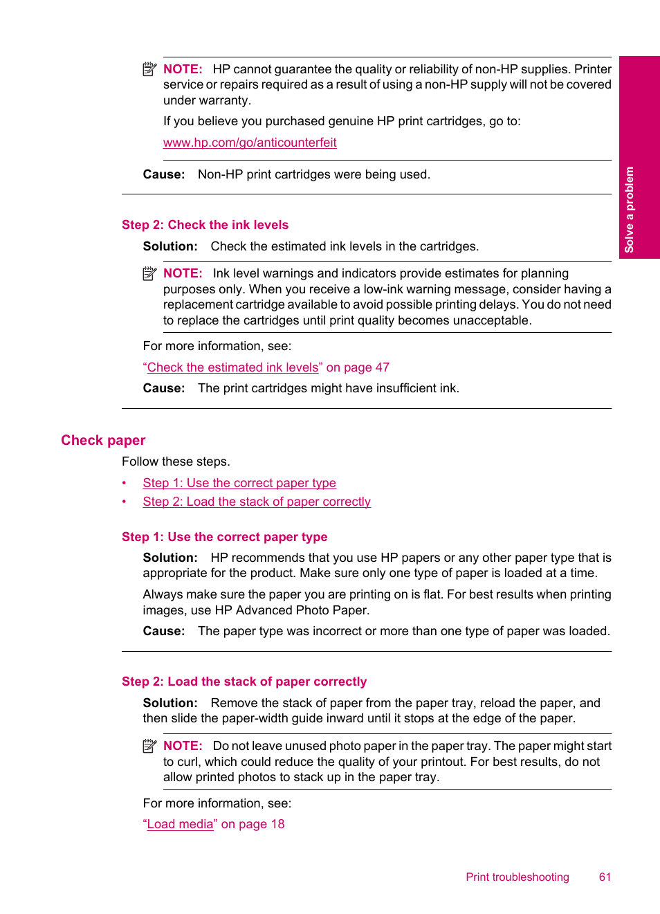 Check paper, Step 2: check the ink levels | HP Photosmart C4780 User Manual | Page 63 / 120
