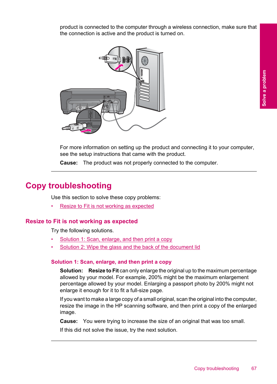 Copy troubleshooting, Resize to fit is not working as expected | HP Photosmart C4780 User Manual | Page 69 / 120