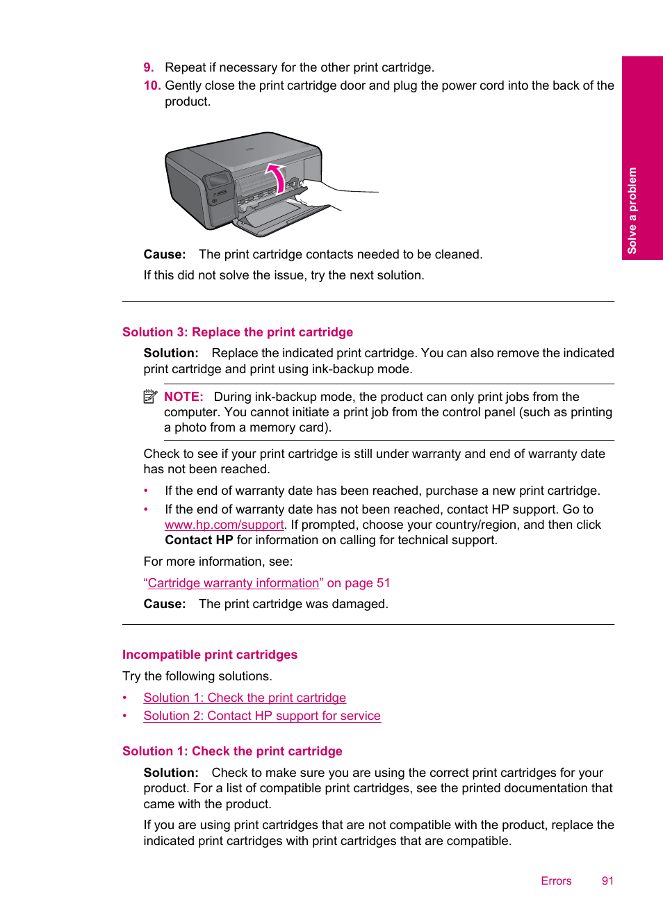 Incompatible print cartridges | HP Photosmart C4780 User Manual | Page 93 / 120