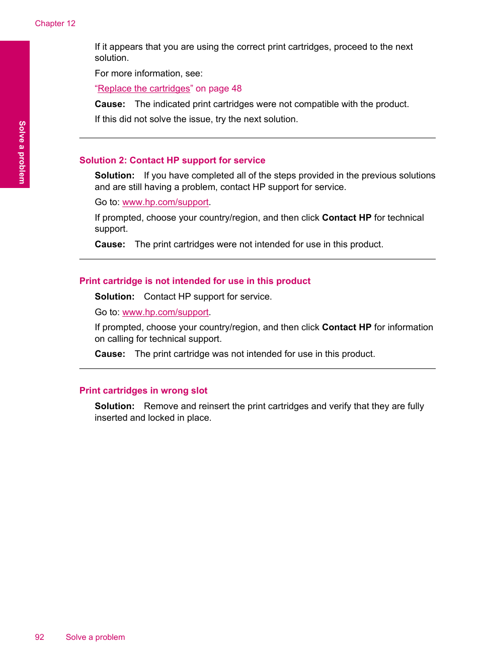 Print cartridges in wrong slot | HP Photosmart C4780 User Manual | Page 94 / 120