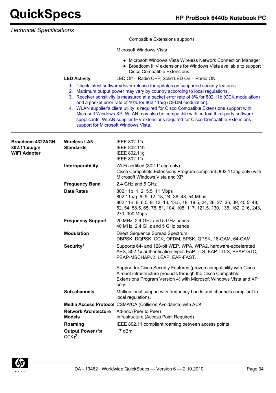 Quickspecs | HPP Enterprises 6440B User Manual | Page 34 / 40