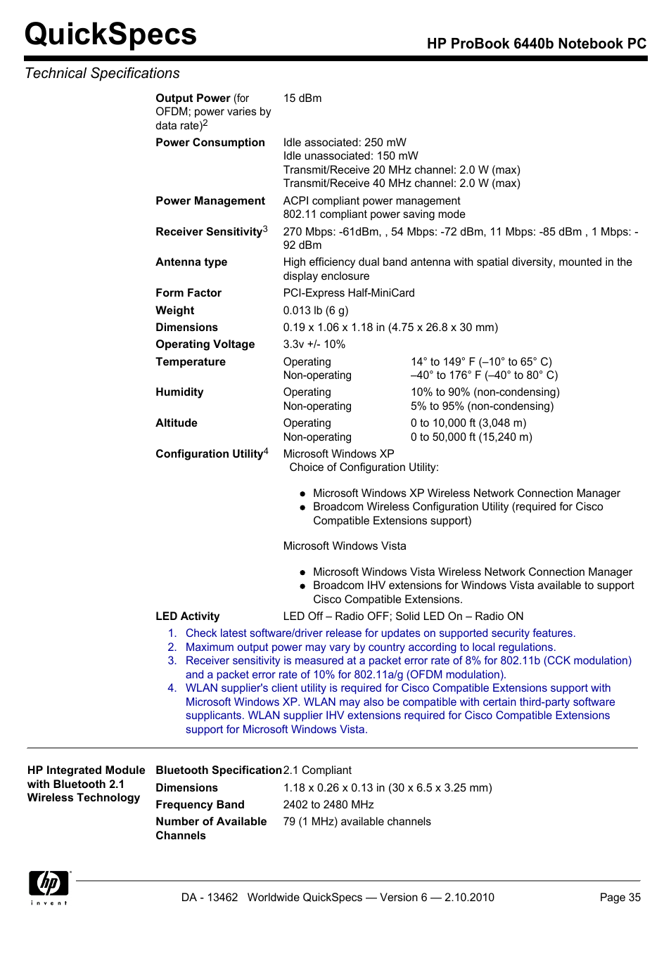 Quickspecs | HPP Enterprises 6440B User Manual | Page 35 / 40