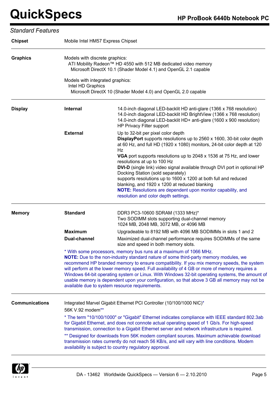 Quickspecs | HPP Enterprises 6440B User Manual | Page 5 / 40